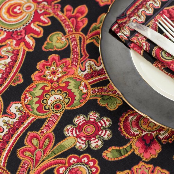 April Cornell Tablecloth Paisley Black 54x54 NWT - Picture 3 of 4
